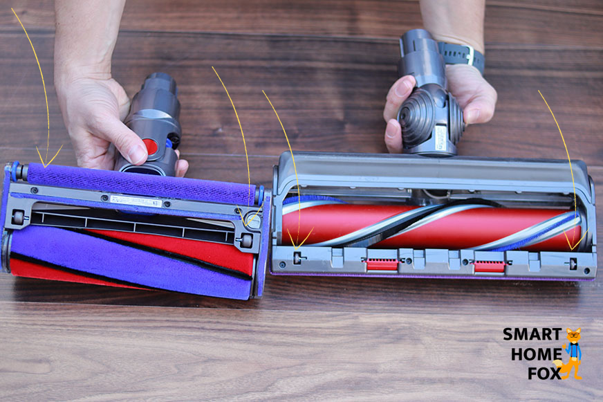 Die kleinen Rollen und Gleiter an den Bodendüsen